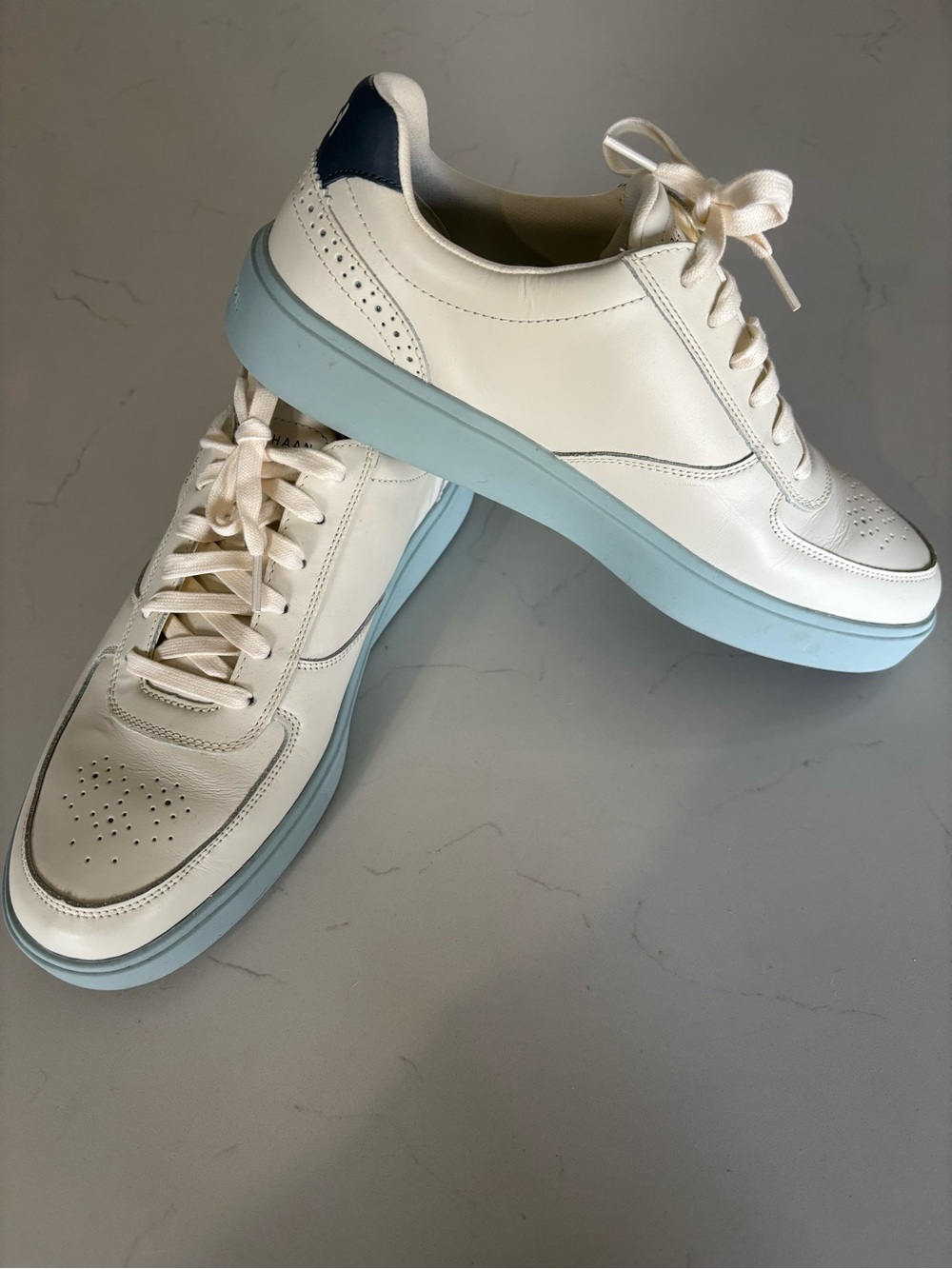Cole Haan White Leather Sneakers with Light Blue Sole